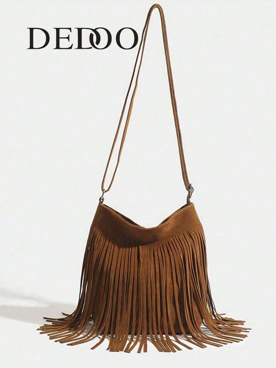 Neue Mode Herbst und Winter Retro Wildleder einfarbig Quaste Frauen Nische Handytasche Westlicher Stil Hongkong Stil Schulter Umhängetasche vielseitig personalisiert einfacher lässiger Stil Pendeln Reisen Einkaufen Lässig Reisen vielseitig täglich einfach und leicht braun, neuester modischer Wildlederbeutel für Frauen, perfekt passend zu Herbstoutfits Frauenkleidung Herbst Neue Herbstmode 2025 für Frauen