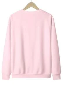 圣诞爷爷图案宽松圆领长袖休闲女式卫衣 - 淺粉色 - 查看 3