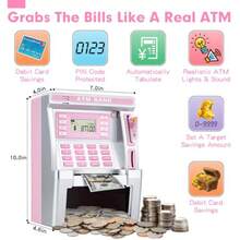 TFKI Pink Piggy Bank For ATM Machine Bank For Real Money With Debit Card Bill Feeder Coin Recognition Balance Calculator Electronic Savings  Box Gifts For Teen Boy Girl - như hình ảnh - Xem 7
