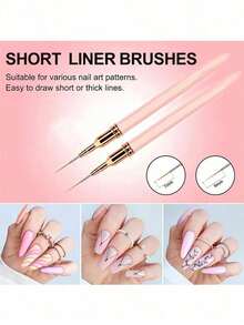 5pcs French Manicure Stripe Nail Art Painting Brush Set, UV Gel Nail Liner Brushes Kit - Hồng - Xem 4