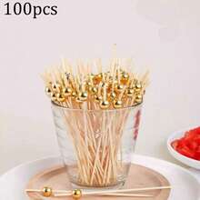 50pcs/100pcs Gradient Pearl Bamboo Stick Disposable Fruit Fork Creative Fancy Cocktail Sushi Stick Holiday Party - Multicolor - View 9