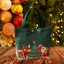 Christmas Treat Bags With Handles Santa Reindeer Print Tote Bag Apple Bags Candy Bags For Kids Adults, Holiday Decor - Green - View 5