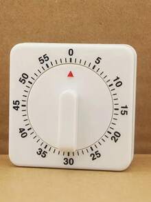 1pc White Square 60 Minute Winding Timer, Kitchen Timer Reminder With Loud Alarm Clock, Manual Countdown Timer For Classrooms, Homes, Study Rooms, And Cooking, Mechanical Countdown Timer - Battery Free Operation - White - View 3