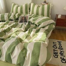 Tan Gingham Grid Duvet Cover Queen 3 Pieces Beige Plaid Duvet Cover 100% Washed Cotton Boho Plaid Comforter Cover With 2 Pillowcases Farmhouse Checkered Gingham Bedding Set Queen,  & Retro Style - 04# 鼠尾草綠條紋 - 查看 4