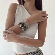 Hip-Hop Edgy Wide Bracelet - Punk Rhinestone Heavy-Duty Leather Cuff, Retro Western Wasteland Style, Spicy Girl Niche Fashion Jewelry - 1 - Xem 4