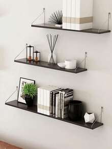 1 PIEZA Estantería flotante para pared para dormitorio|cocina|baño, estantería de madera rústica flotante montada en la pared con soportes invisibles para libros|almacenamiento|decoración - Negro - Ver 6