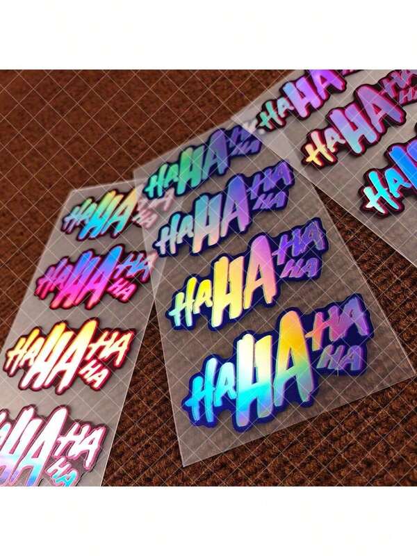 4pcs HAHAHA Stickers, Creative Minimalist Graffiti English Stickers, Laser Material, Suitable For Tablet, Motorcycle, Car Decoration, Waterproof, Easy To Stick, Scratch Cover, Applicable To Bicycle, Electric Vehicle Universal Stickers