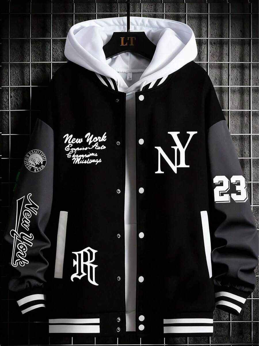 "Dope NY 23 New York Graphic Baseball Jacket - Hip-Hop Streetwear Essential For Men & Women" - Xám đậm - Xem 1