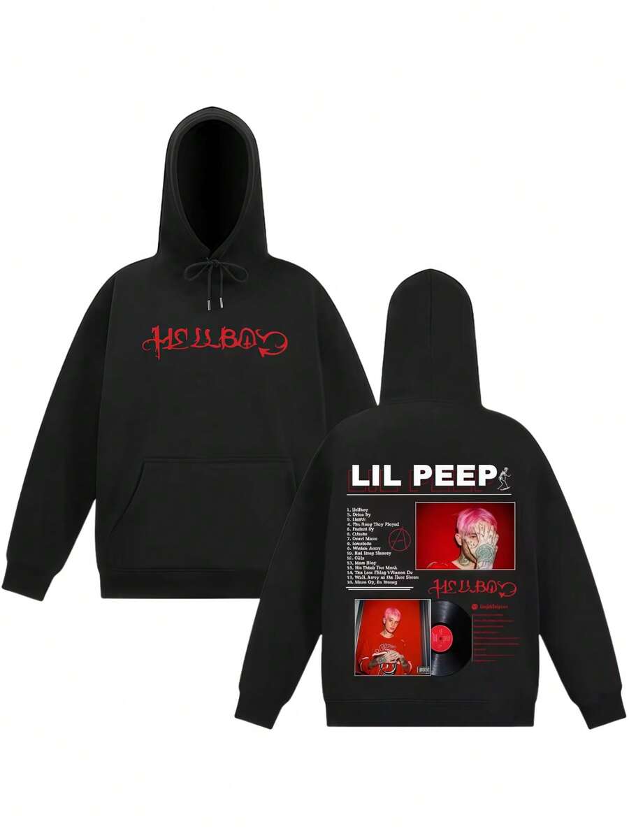 Rapper Lils Peep Crybabys Hellboy2025 Hoodie Men Women Hip-Hop Long-Sleeved Casual Pullover Fleece Oversized Tracksuit Streetwear - Black - View 1
