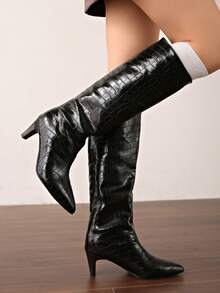 Giày bốt cao gót Kitten Heel bằng da lộn màu nâu mới cho mùa thu/đông, đa năng, giày cao gót Kitten Heel - màu đen - Xem 3