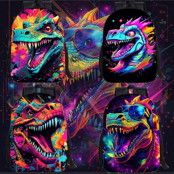 Cartoon Minimalist Dinosaur Backpack, Casual Versatile Large Capacity Single Layer 12-Inch Backpack, Outdoor Travel Unisex Daypack