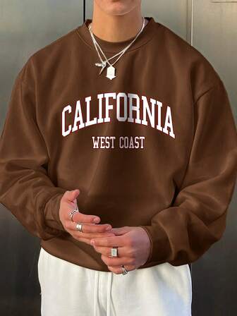 Men's Slim Fit Crew Neck Long Sleeve Pullover Sweatshirt, Suitable For Commuting, Spring/Autumn/Winter