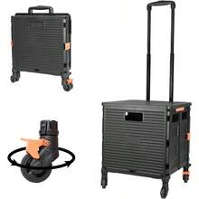 Utility Cart Folding Portable Rolling Crate Handcart With Lid Durable Heavy Duty Plastic Telescoping Handle Collapsible 360 Degree Rotate Wheels For Travel Shopping Moving Luggage Office Use Black - ĐenBlackLid - Xem 1