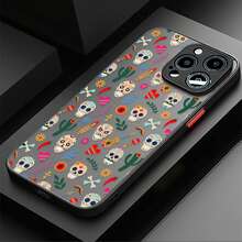 Funda para teléfono con diseño de calavera colorida, compatible con teléfonos ,  17,  16 Pro Max,  15 Pro Max,  13 y  12. Fabricada en TPU, ofrece protección contra golpes y caídas. Un regalo ideal para familiares, amigos, parejas y para Halloween. - Negro - Ver 4