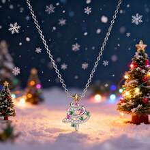 1pc Women'S Elegant Christmas Tree Pendant Necklace With & Snowflake Accents,Year-Round Party & Everyday Jewelry,Christmas Jewelry(No Box)