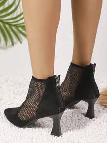 Sandalias de malla, botas de red caladas, tacones altos de danza jazz, sandalias - Negro - Ver 5