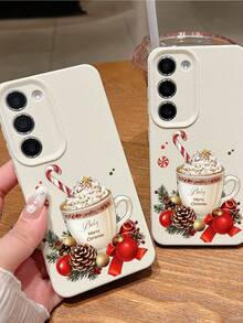 1 pezzo Custodia personalizzata per telefono con design di tazza termica con testo "Christmas Vibe" e motivo fiocco di neve dorato, versione internazionale, non la versione domestica - Bianco - Visualizzare 6