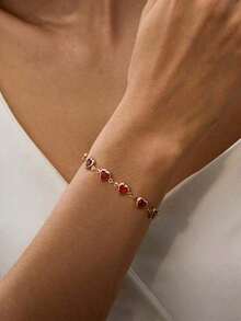 1 Pc Random Quantity Crystal Heart Decor Bracelet, Fashionable - Red - View 2