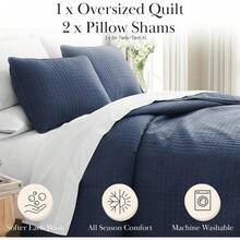 Full/Queen Quilt Bedding Set, Microfiber Quilts Queen Size, Coverlet, Stain & Pet Hair Resistant Bedding, Full Size Bedspread With 2 Pillow Shams, Bone, 2025 - 09 - 深藍色 - 查看 2