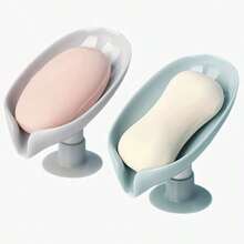 1pc Leaf Shaped Soap Dish, Creative Soap Holder, Wall-Mounted Suction Cup Soap Tray For Home Use - Multicolor - View 2