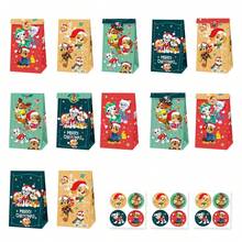 12 Stücke Tasche + 12 Stücke Aufkleber Paw Patrol Weihnachtsthema Party Geschenktüte und Weihnachtsmaske, Geburtstagsdekoration, Geschenkverpackungstüten, Papiertüten, geeignet für Geburtstag, Weihnachten und Silvester Party Zubehör, aber auch eine perfekte Wahl für Thanksgiving (12 Stücke Tasche + 12 Stücke Aufkleber).