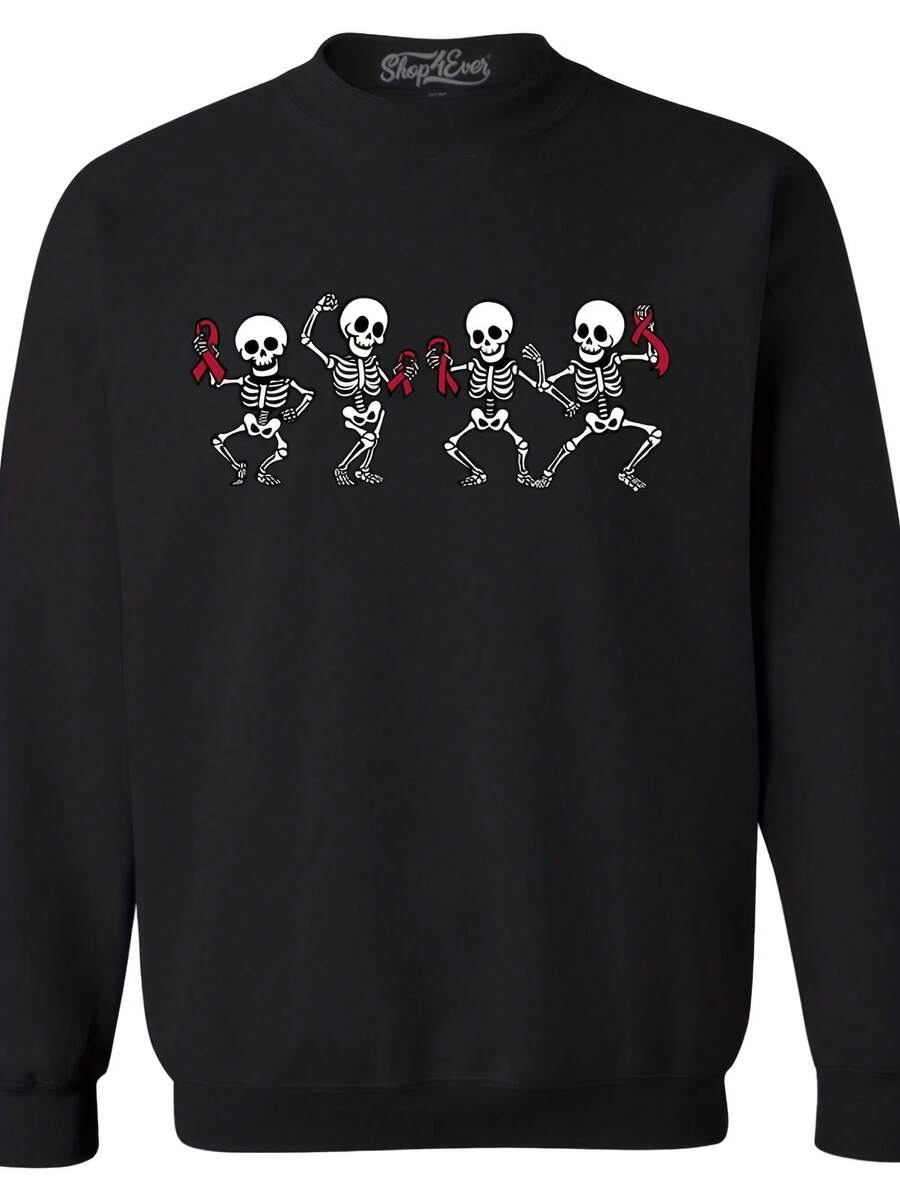Breast Cancer Dancing Skeletons With Pink Ribbons Halloween Crewneck Cancer Sweatshirts. Cancer Fighter. Breast Cancer Gift. Cancer Warrior. - Gaya 10 - View 1