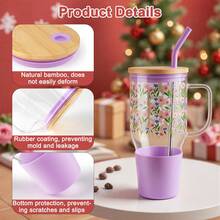 40oz Christmas Glass Tumbler With Lid And Straw Cute Santa Gingerbread Bell Snowman Reindeer Christmas Trees Printing Mug Bottle Cup Mother's Day - Violet - View 6