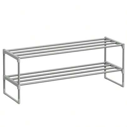 Shoe Rack 2Tier Shoe Organizer Metal Storage Shelf Upright Or Upside Down For 1215 Pairs Stackable For Entryway 11.8 X 36.2 X 13.4 Inches Gray ULSA012G01