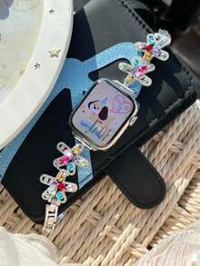 1 pieza de correa de metal con diamantes de estrella de mar calada compatible con Apple Watch de 38/40/41/42/44/45/46/49mm, compatible con Ultra/Se10/9/8/7/6/5/4/3/2/1 - Multicolor - Ver 9