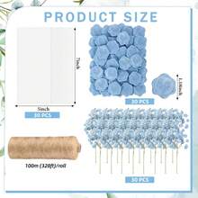 30个预折叠牛皮纸信封（适用于5x7英寸邀请函），青铜桉木蜡封贴纸，雪纺丝带和干满天星，婚礼邀请函包装套装（散装），半透明纸质包装，优雅的DIY婚礼、新娘、生日邀请函解决方案 - 藍色 - 查看 11