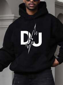 Herren Fleece-gefütterter Plüsch-Kapuzenpullover - Retro Street Style Schwarz & Weiß Blitz Grafik Pullover, gemütlicher Winter Hoodie mit locker sitzender Passform, maschinenwaschbar, lässige Herrenkleidung für Herbst/Winter (Lokales Lager), Herbstmode, Urban Streetwear, weiches Material, warme Fütterung, Unisex Streetwear, junge Erwachsene, Streetwear Liebhaber