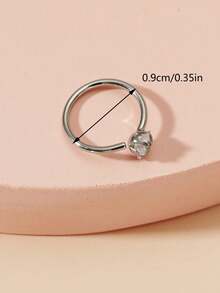 時尚方晶鋯石裝飾鼻環不銹鋼男女款無需穿孔隔墊身體首飾 - 銀色 - 查看 4