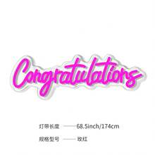 1pc Colorful Neon "Congratulations" Sign - Neon Light With USB Power, Switch And Hanging Function, Suitable For 2024 Graduation Party Decor, 2024 Celebration Events And Photo Backdrop - 玫紅色 - 查看 4