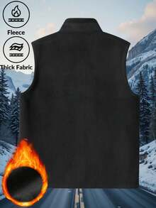 Chaqueta de forro polar gruesa para hombres, chaleco con bolsillos, forro cálido, chaqueta sin mangas con cremallera, adecuada para actividades al aire libre en otoño e invierno. - Negro - Ver 4