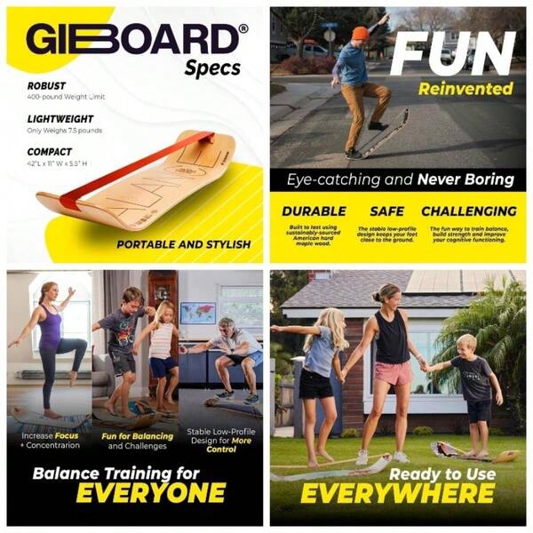 SlackBoard - GiBoard Balance Board Adults - Slackline Balance Trainer - Slack Board Core Workout Equipment Home Gym Training - Standing Desk Exercise - Yoga, Agility, Pilates More