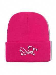 1pc Cartoon Bird Embroidered Streetwear Retro School Style Knit Beanie Hat, Warm Winter Headwear For Men