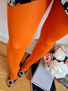 Women's Cozy Velvet Orange Tights - A Must-Have For Fall And Winter Holidays, Perfect For Versatile Party And Festive Outfits.