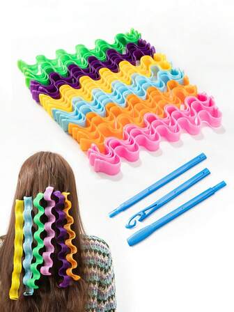 12pcs, 30cm Water Wave Curling Set, Braided Mesh Curling Tongs, Wave Crimper Hair Styler, Gift Tool ,Hair Rollers,Heatless Curls,Hair Curler,Hair Products And Accessories For Barber Salon Beauty Travel Essentials