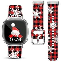 Compatible con la correa del reloj Fitbit Versa 3, Versa 4, Sense, Sense 2, Correa de repuesto de silicona con patrón navideño {color_name:Cuadros Rojos,size_name:Para Versa4/Versa3/Sense2/Sense - Cuadros rojos - Ver 1
