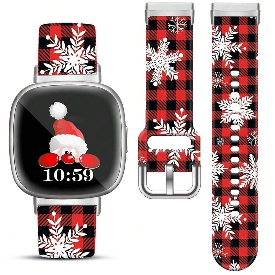 Compatible con la correa del reloj Fitbit Versa 3, Versa 4, Sense, Sense 2, Correa de repuesto de silicona con patrón navideño {color_name:Cuadros Rojos,size_name:Para Versa4/Versa3/Sense2/Sense - Cuadros rojos - Ver 1