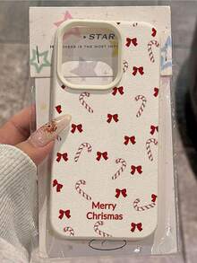 1 szt. spersonalizowanego etui na telefon z motywem świątecznym z czerwoną kokardą i paskami w kształcie laski cukrowej, kompatybilne z modelami 17 Pro Max/17 Air/15 Pro Max/16 E/14 Plus/13/12/11, S24/20 Ultra/A52S/A53/A05S, Note 13 Pro Plus/12 Pro Plus/9, wykonane z TPU, spersonalizowane, najlepszy prezent dla przyjaciół i rodziny na święta Bożego Narodzenia