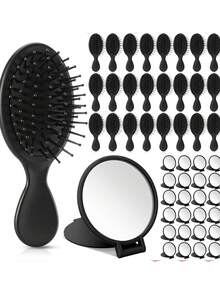 2/6/12/24 Pcs Mini Hair Brush Set, 12 Pcs Travel Wet & Dry Hair Comb, Pocket Smooth, 12 Pcs Compact Folding Makeup Mirror, Suitable For Spa, Overnight, Birthday, Bridal, Bachelorette, Christmas Party Gifts (Blue, Purple, Pink, Black) - Multicolor - View 5
