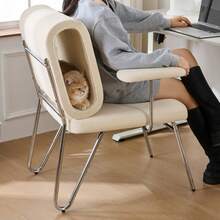 Office Chair With Integrated Cat Bed - Pet-Friendly Chair, Scratch-Resistant Material, Wide Seat, Replaceable Armrests, Human-Friendly Design, Cat Bed In The Backrest, Armchair - Beige - View 5