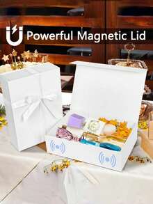 3 مجموعة صندوق هدايا فاخر، إغلاق مغناطيسي، زخرفة شريط. مثالي لهدايا العرسان والزفاف والعيد الميلاد وعيد الهالوين (أبيض) - أبيض - مشاهدة 4