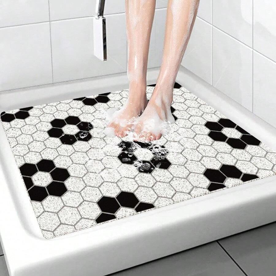 NonSlip Shower Mats Square Soft Comfort Textured PVC Loofah Bathroom Bathtub Mat For Elderly Pregnancy Black Mosaic 60 X 60cm - Blackmosaic - View 1