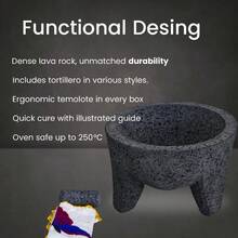Authentic Mexican Molcajete Handmade From Real Volcanic Rock For Traditional Guacamole And Spice Grinding Natural Stone Mortar And Pestle Bowl With Durable Volcanic Rock Construction For Kitchen Use In Authentic Mesoamerican Culinary Applications - 8 - 查看 3