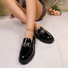 2024 Nuovi Arrivi Primavera/Autunno, Stile Britannico, Mocassini da Donna con Tacco Chunky in Pelle Verniciata - nero - Visualizzare 2