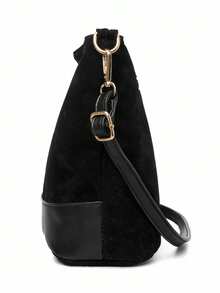 Women's Fashionable Retro Ankola Red Shoulder Bag, Soft Suede-Like Texture, Lightweight Shoulder Bag For Cosmetics And Lipstick Storage - Black - View 7