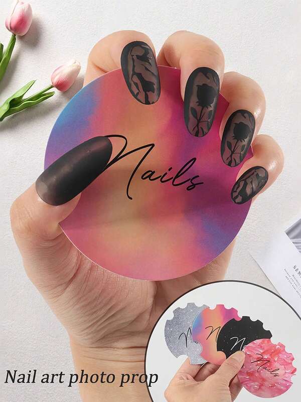 4 pezzi Carte di supporto per fotografia di arte di unghie, set di colori misti rosa, argento e nero, accessori per foto di arte di unghie, sfondo in cartone per fotografia di unghie, decorazioni riutilizzabili