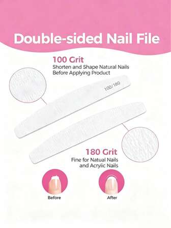 5/10/25/50PCS Grey Nail Art File Half Moon Buffer Block Double Sided Manicure Files Sticks Nail Salon Tools